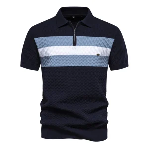 Summer Textured Ribbed Knit Cool Polo Shirt