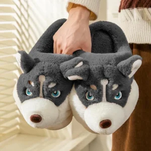 Cute Cartoon Dog Winter Warm Shoes Couples Home Slipper