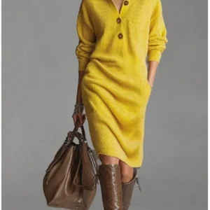 Women Dress Knitted  Knee Long Sleeve Sweater