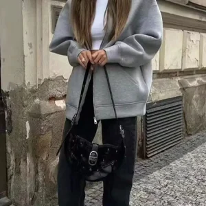 Women Loose Big Pocket Zipper Jacket Coat
