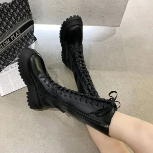 Women Motorcycle Boots Wedges Flat Shoes