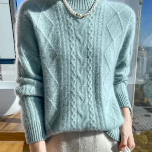 Women Sweater Wool Mock Neck Thick Warm